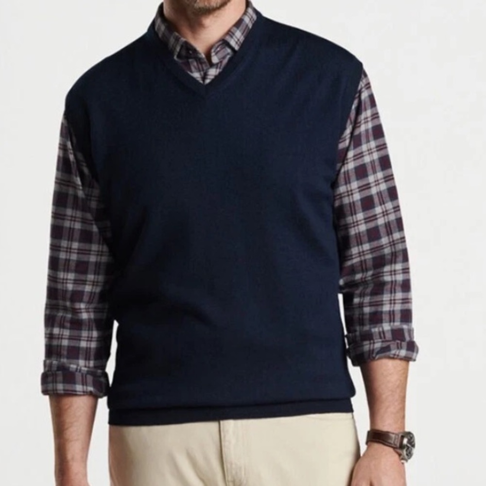 Peter Millar Navy V-Neck Sweater Vest NWT 100% merino wool men size M